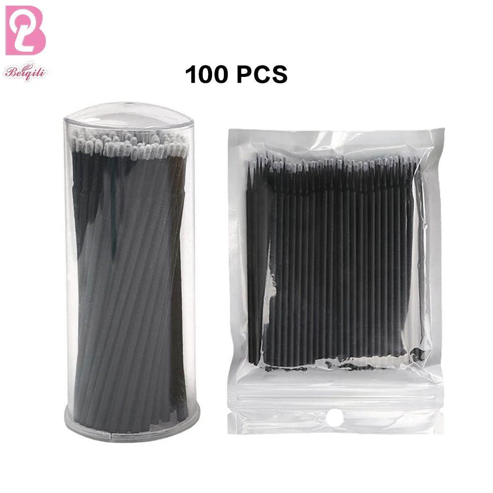 Beiqili 100 pcs Disposable Micro Applicator Extension Spoolie Cleaning Eyelash Micro Brush Microcepillos Para Pestaas Hisopos