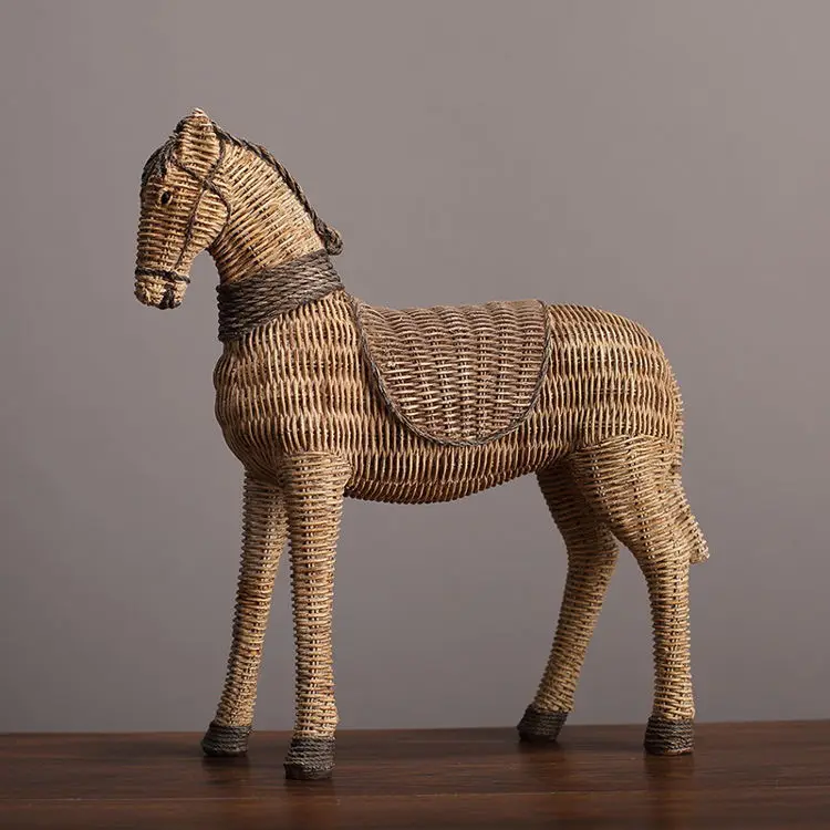 Elegant Living Room Handicraft Home Decor American Country Style Resin Cheval Nordic Rattan Design Small Resin Horse Statue