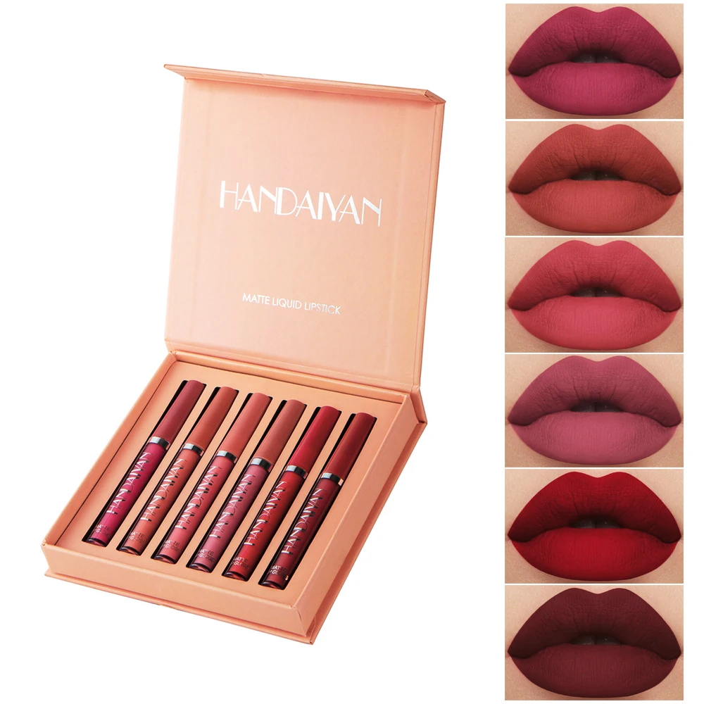 6 Pieces Lip Gloss Set  Waterproof Non-stick Cups Matte Lip Gloss Set Gift Box