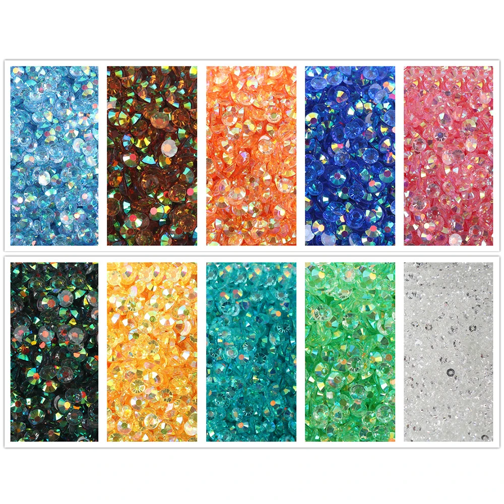 Wholesale Factory Supply Bulk 2mm-6mm Non Hot Fix Round Epoxy Resin Jelly Flatback Base Rhinestone For Garment Decoration