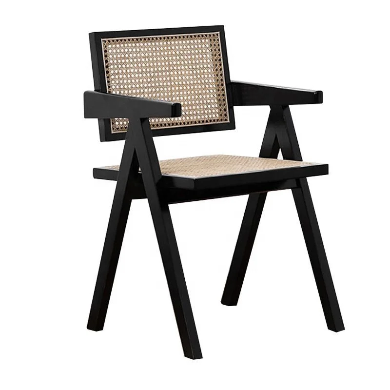 Rattan chair Nordic ancient style Japanese solid wood back home middle armrest log chair