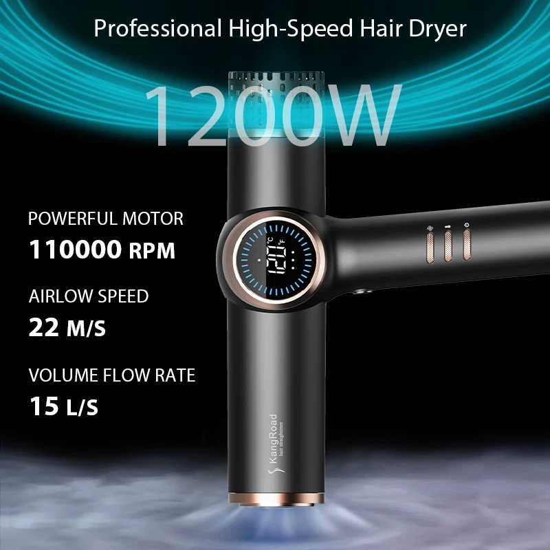 customized Negative Ionic Blow Dryer 120000 RPM High-Speed Brushless Motor for Fast Drying Low Noise LCD Display Hair Dryer
