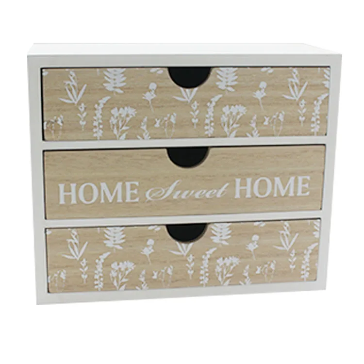 Wooden jewelry toy chest storage box desk organizer with 3 tray drawers for living room baby collection