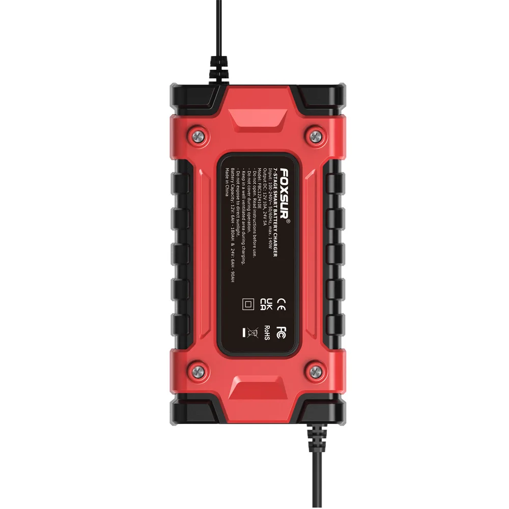 Foxsur Portable Car Battery Charger 12V 24V 10A Motorcycle pulse Repair Trickle Charger for GEL AGM Lead Acid Battery