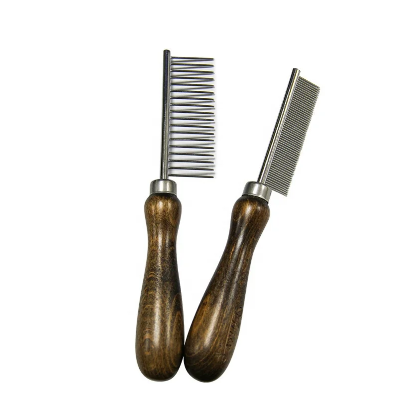 
Factory Wholesale Classical Style Single Double Sided Wooden Pet Metal Needle Comb Brush Cat Dog Lice Grooming Comb With Handle 