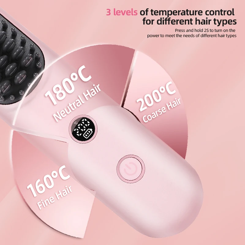 Electric Mini 2 in1 Wireless Ionic Cordless Hot Hair Curly Straightener Salon Hair Blow Dryer Brush Hair Straightener Combs