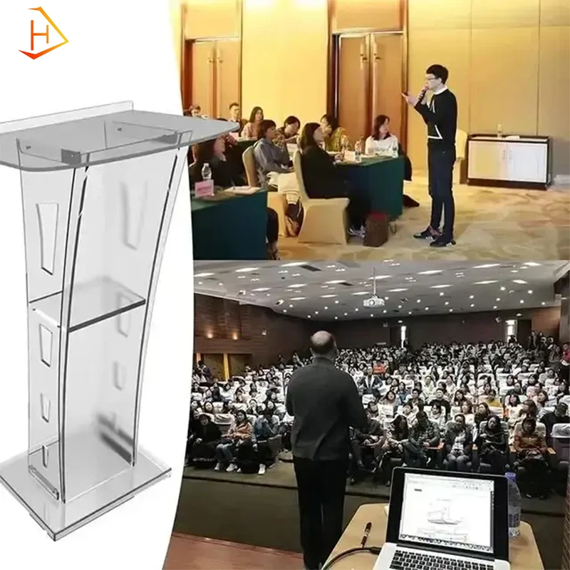 2024 Modern Floor Acrylic Church Pulpit Podium Plexiglass And Led Lamp Sales