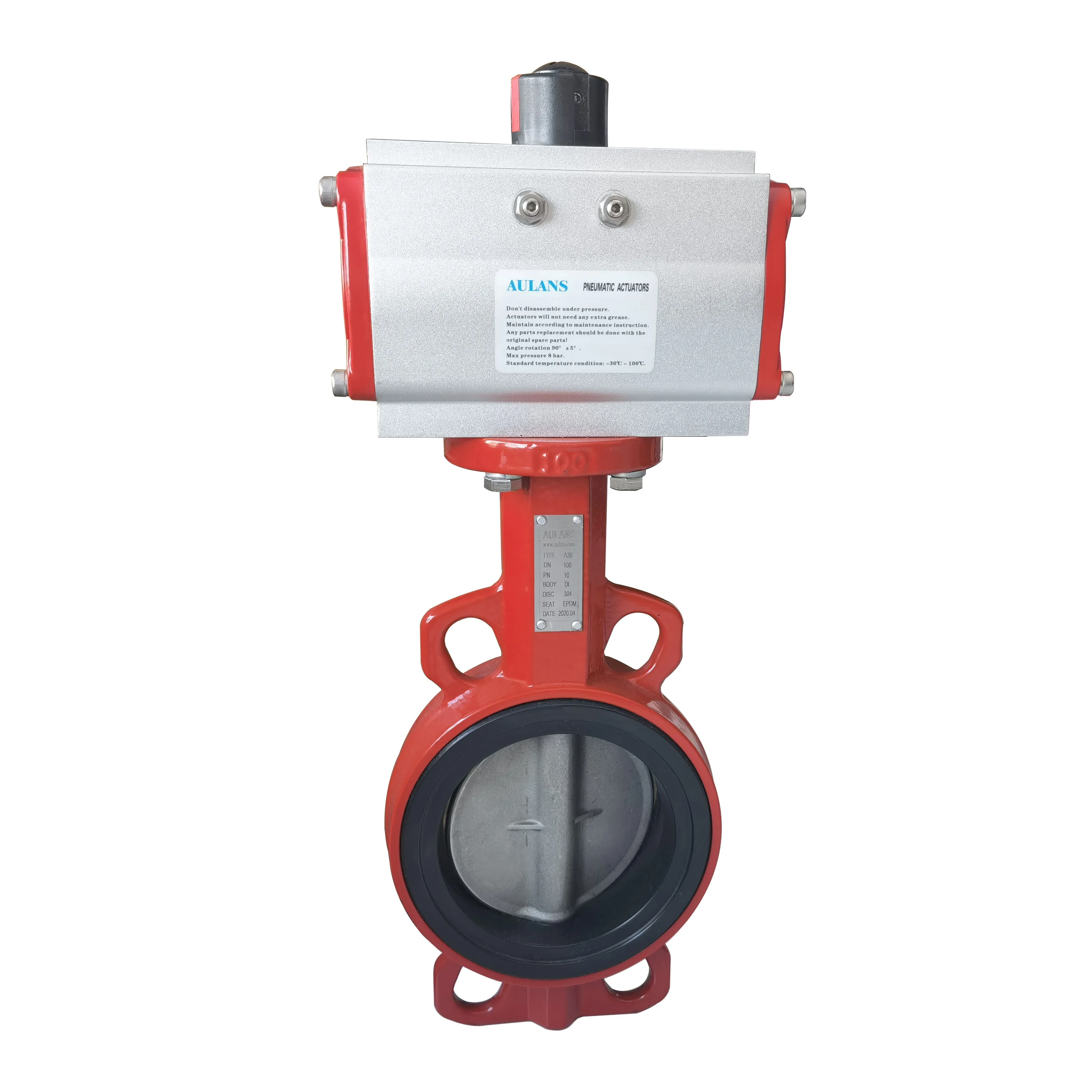 DN80 3 inch PN16 EPDM Rubber Seat Wafer Type Cast Iron Double Acting Pneumatic Actuator Butterfly Valve