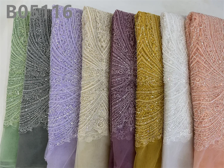 CHOCOO Hot Selling African Luxury Sequins Lace Fabric 2024 Embroidered Yellow Beads Lace Fabric