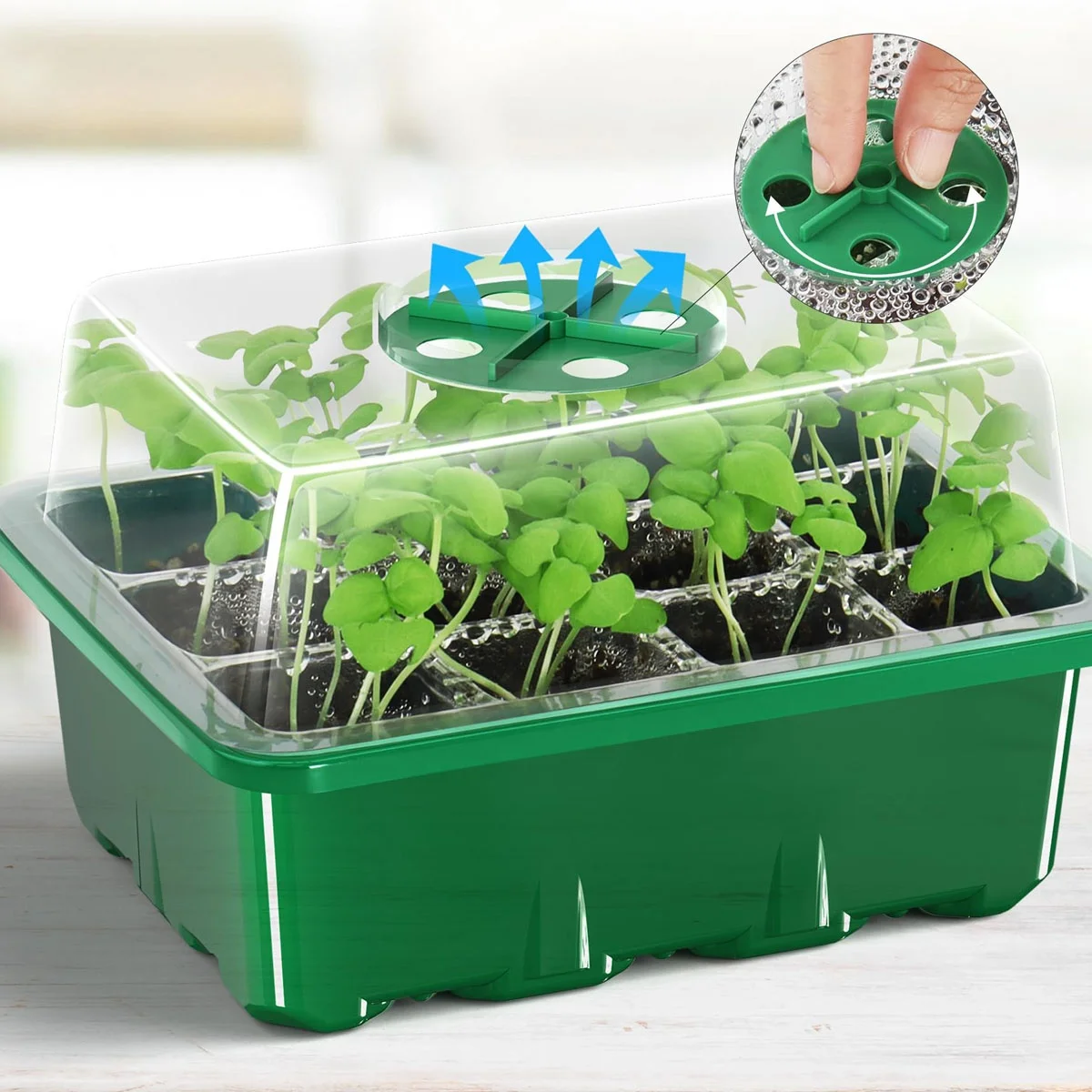 12 Cells Seedling Starter Tray Germination Grow Box with Humidity Dome Seed Starting Trays Plant Starter Kit and Base