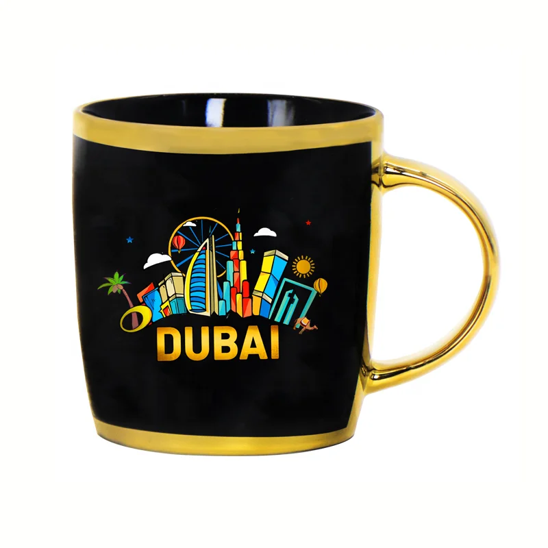 Dubai Stoneware Design Gold Handle Mug Attractive Dubai Souvenir Gift Elegant Stoneware Coffee Cup