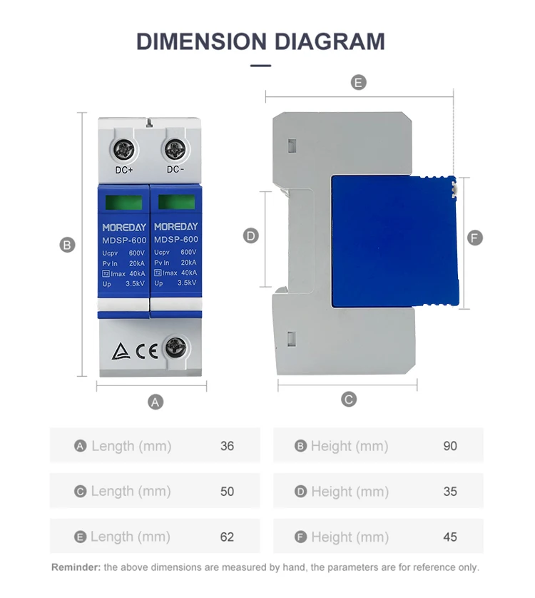 MOREDAY Spd for Solar Photovoltaic Surge Arrester Protection Brand Factory 40ka Dc Pv Power 2p 800v 1000v 40 20 3P 600V MDSP-600