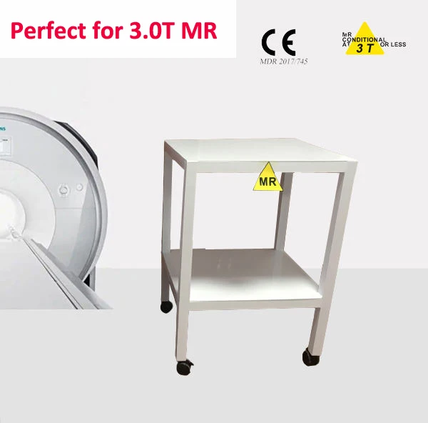 MRI compatible instrument trolley with 2 shelves for 1.5T and 3.0T MR system