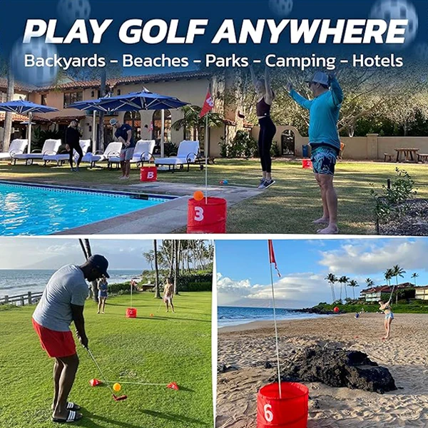 The Ultimate Backyard Golf Game for Kids and Adults Portable 6 Hole Golf Course Play Outdoor Lawn Portable Outdoor Golf Bucket
