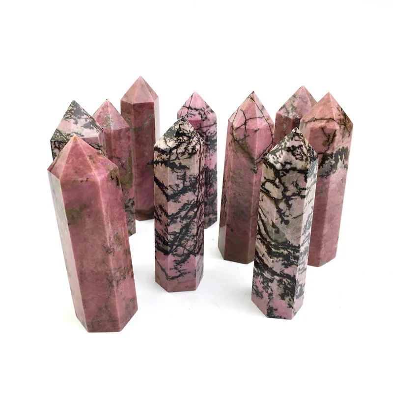 Wholesale Natural crystal Spiritual healing stones Rhodonite point tower for Decoration
