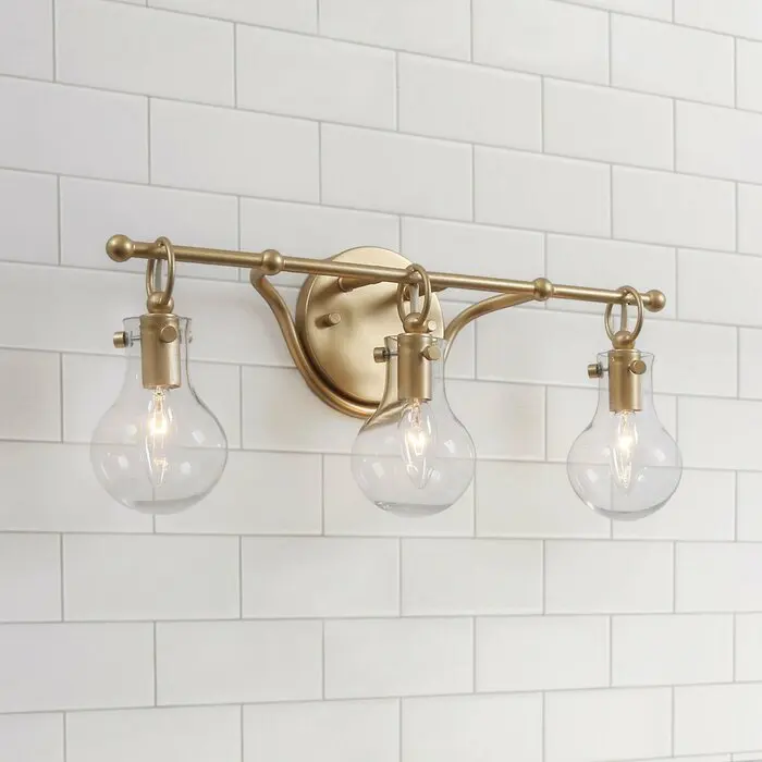 Роскошный декоративный современный настенный бра золотого цвета для ванной комнаты, 3 светильника, настенный светильник из прозрачного стекла для ванной комнаты