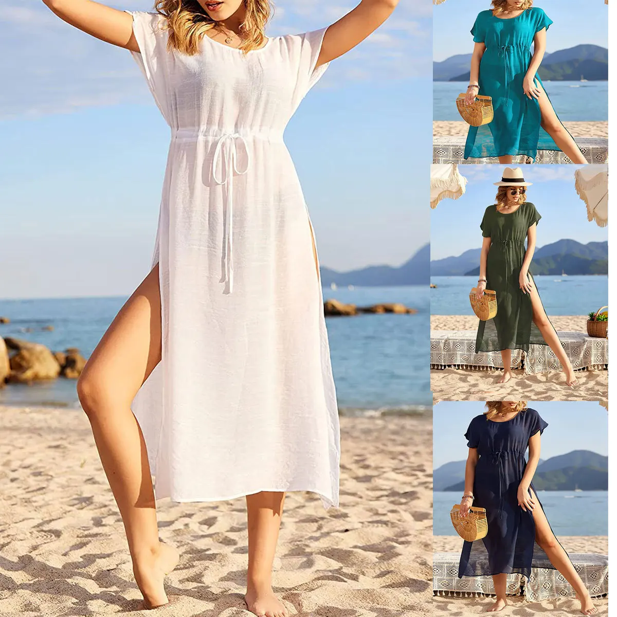 Sexy split beach holiday beach bikini smock long skirt sunblock dress