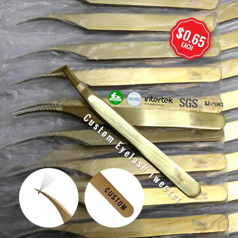 Private Label 45 90 Degree L Shape fiber tip tweezers eyelash extension tweezers Volume lash extension tweezers