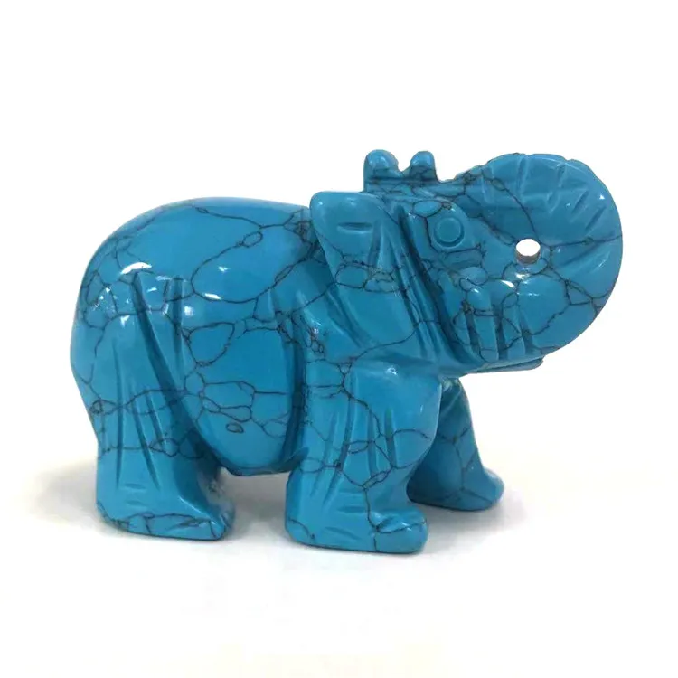 Factory Wholesale Turquoise Quartz Elephant Crystal statue Animal Gemstone Figurines