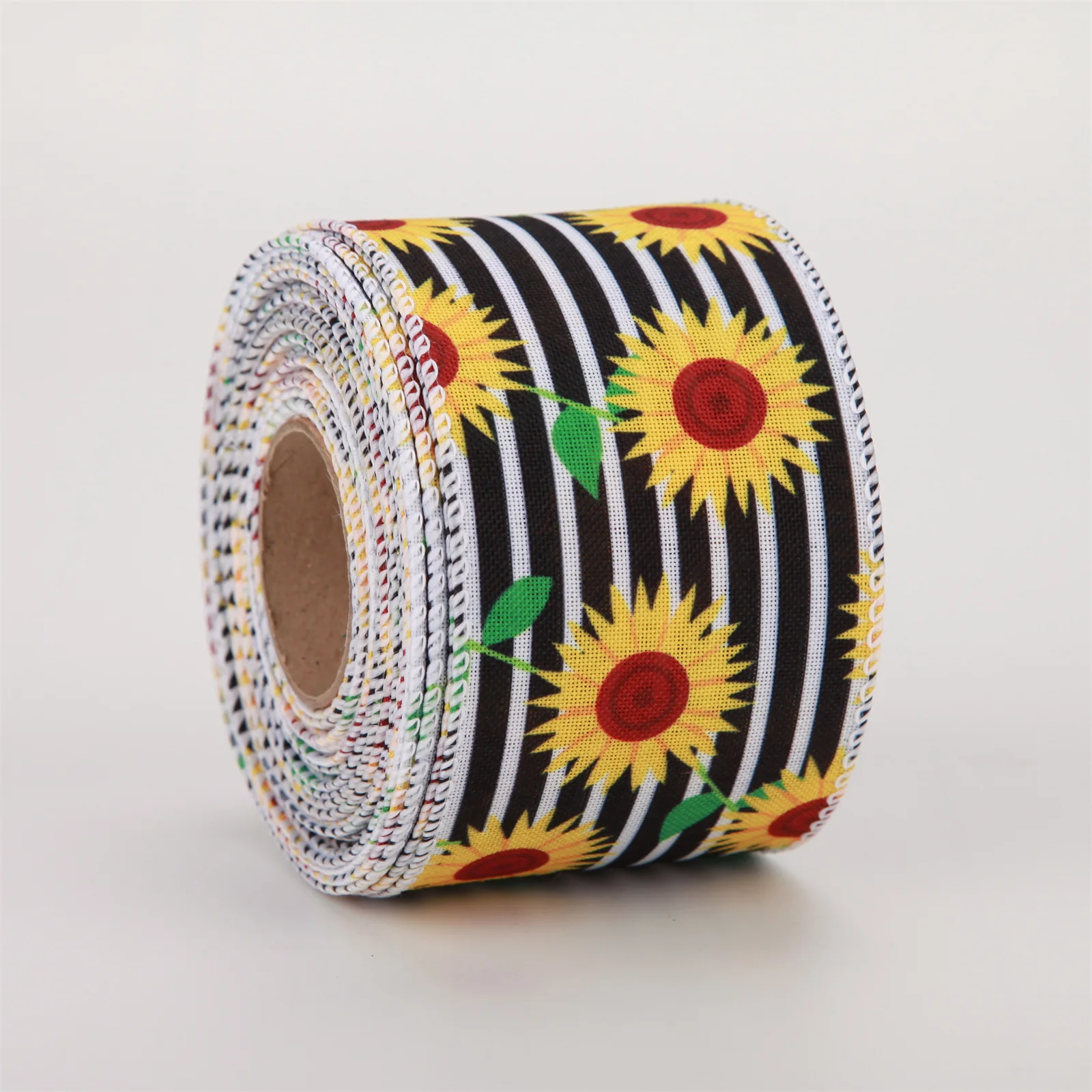 2.5 Inch Wired Ribbon Summer Sunflower  Bumblebee Ribbon Burlap Wired Ribbons For Crafts Wreath Decoration