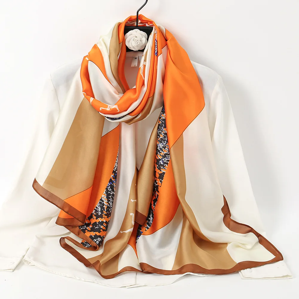 2023 Custom Printed Satin Silk Shawl Scarf Autumn Spring Georgette Premium Pashmina Chiffon Light Shawl And Scarves For Women