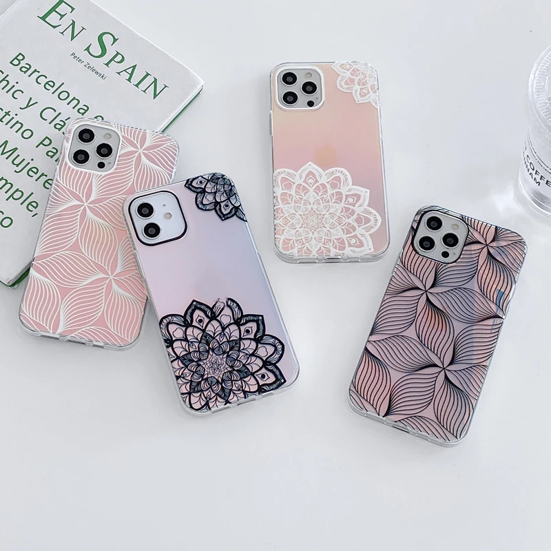 New Arrival Gradient Color Fashion Flowers Phone Case For Iphone 13 12 Pro Max X XR XSMAX 8plus Telephone Fundas