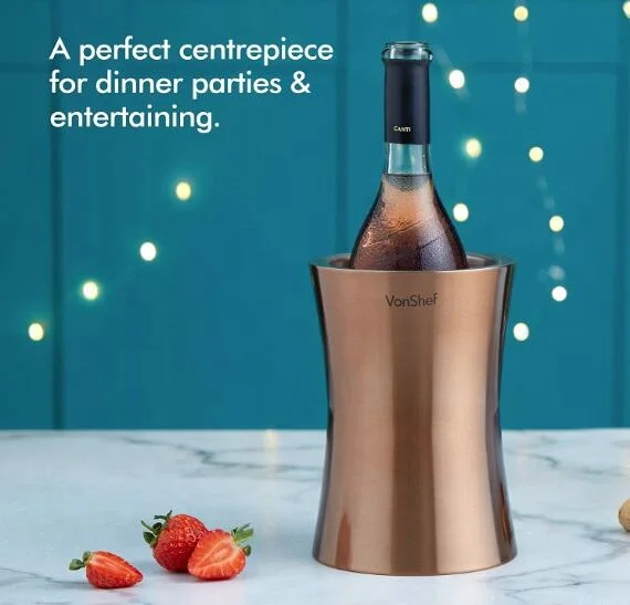 Copper Wine Bottle Cooler Chiller on Stainless Steel and  Double Walled Insulated