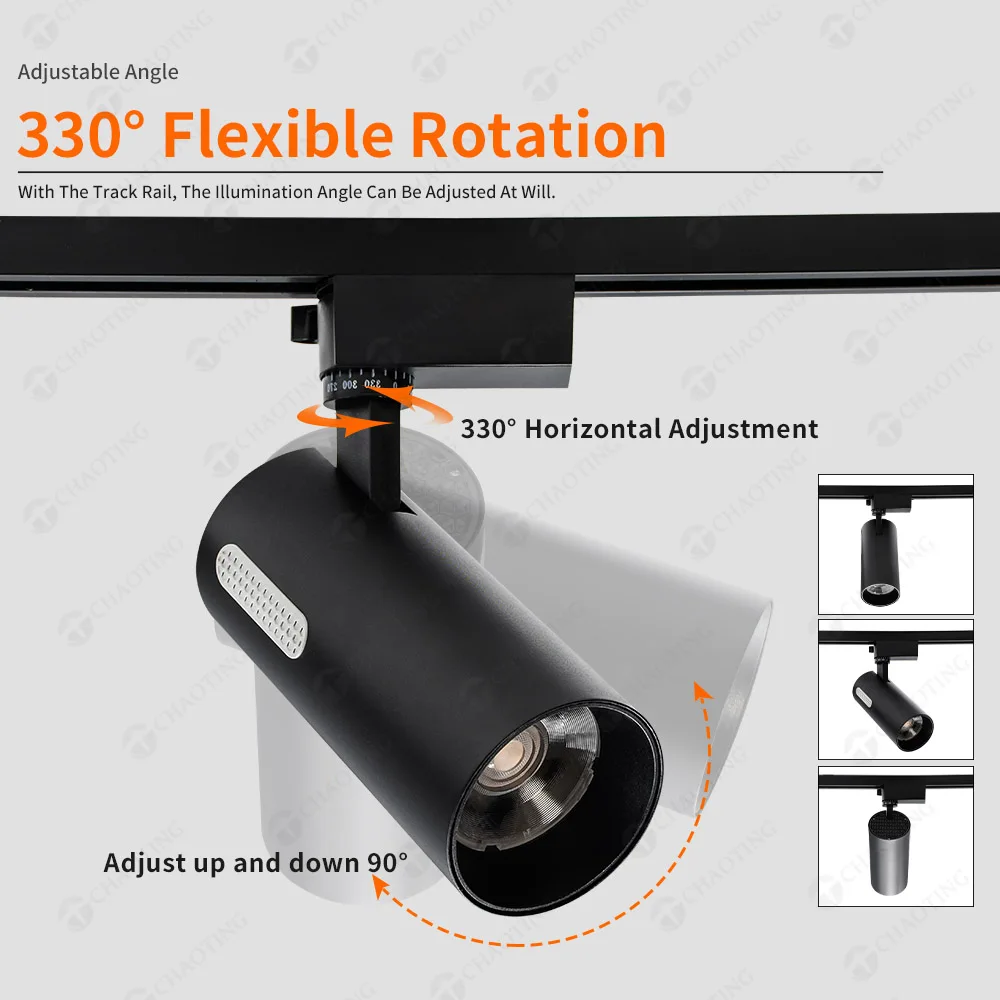 Commercial Adjustable Spot Light 2 3 4 Wires Recessed Surface Mounted Led Track Rail Lighting System Cob Spotlights Track Lights