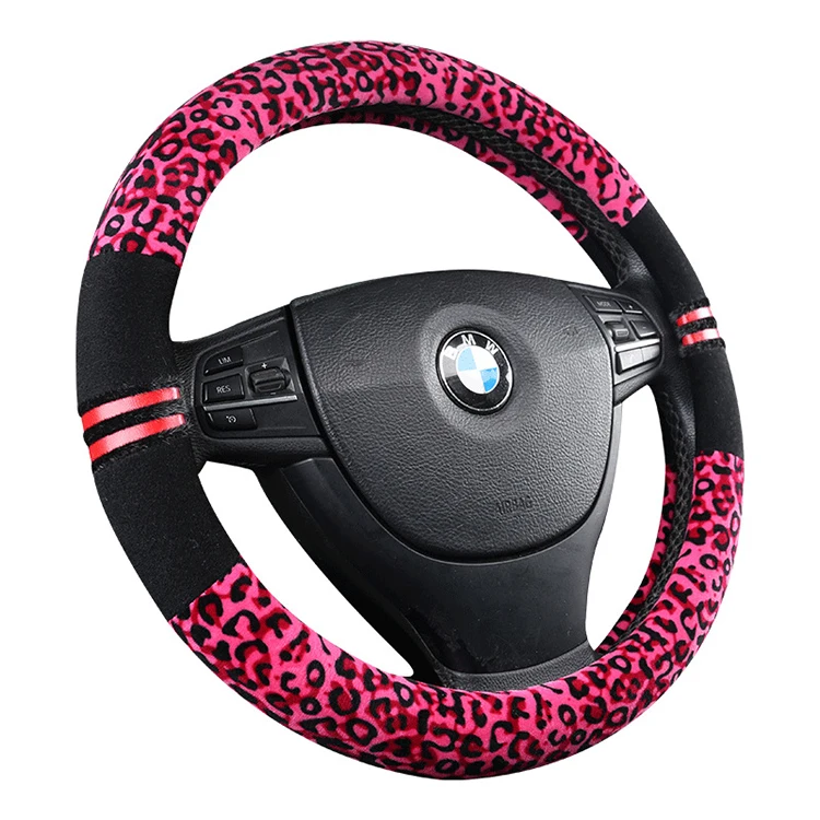 Luxurious Leopard Print Universal Warm Soft Anti-Slip Plush Car Steering Wheel Cover