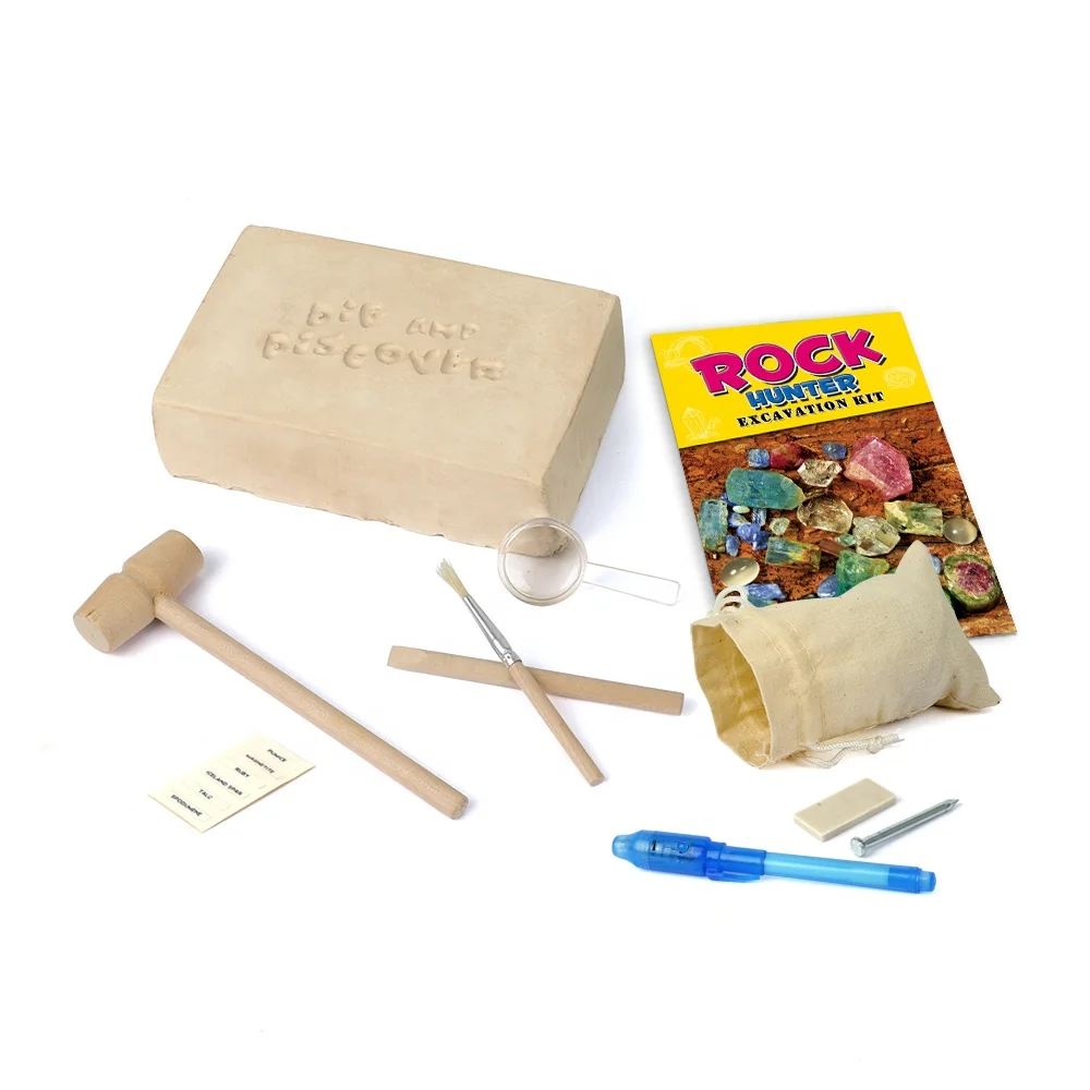 Customize Private Logo DIY Kids Arts Crafts Deluxe  Archaeological  Fluorescence Rocks Dig Kit Science Learning With UV Pen