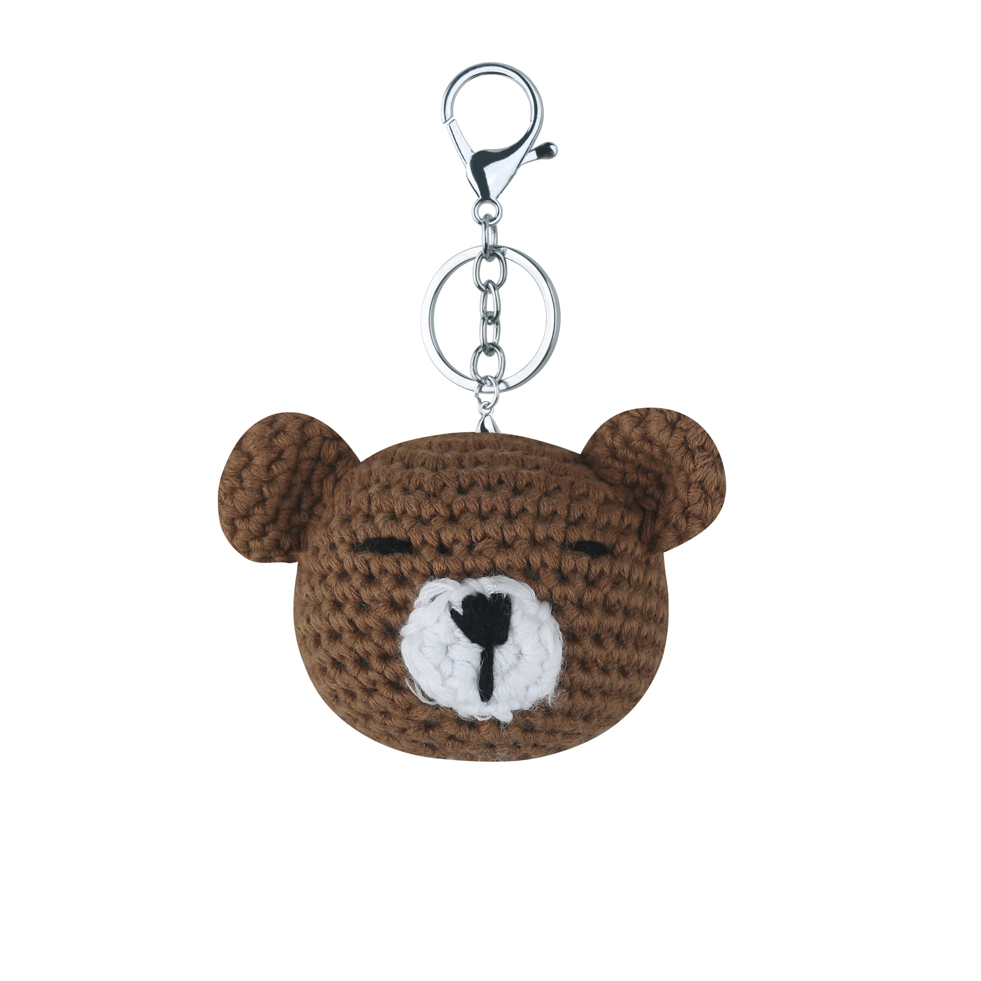 Handmade crochet bear head  crochet key chain cotton crochet grinding teeth ring cute stick toy wholesale