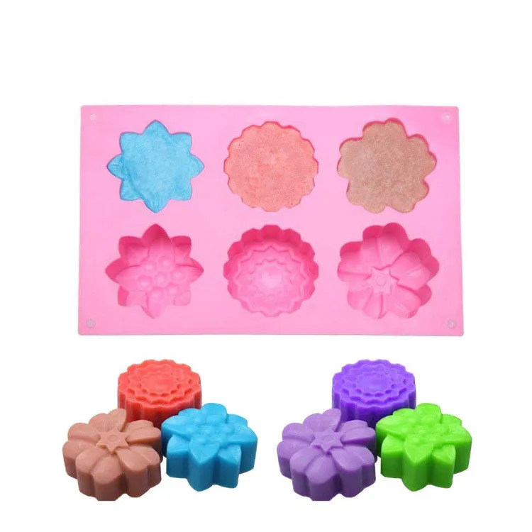 HY 6 Cavity Assorted Flower Soap Mold Handmade Chocolate Biscuit Cake Muffin Silicone Mold