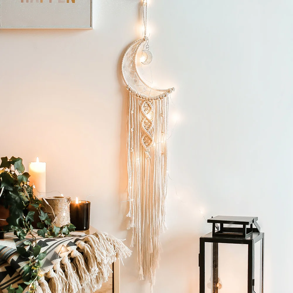 Handmade Moon Wall hanging Tapestry Boho Home Decor Art macrame Dream Catcher