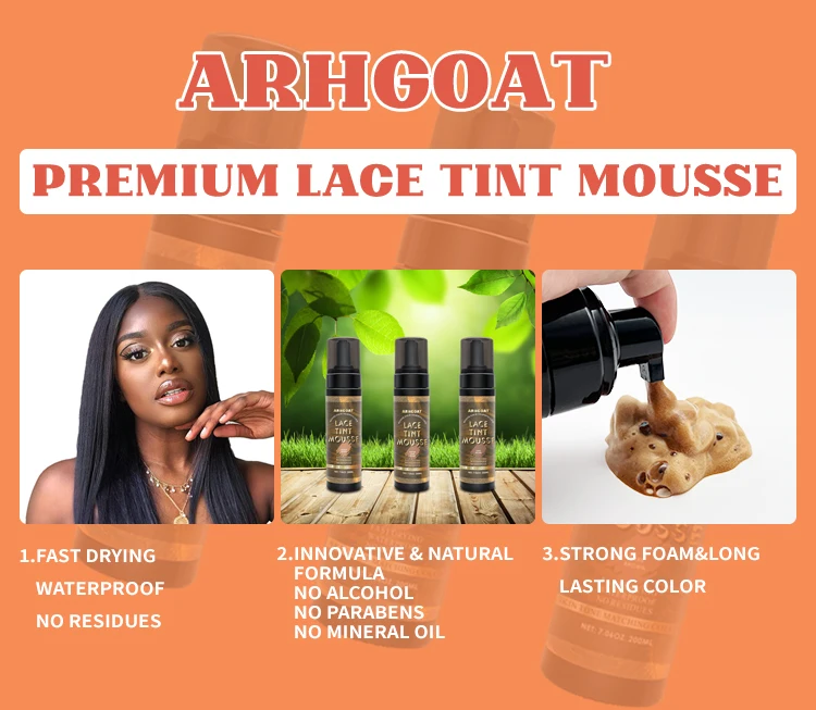 Professional Hair Color Mousse for Black Women Lace Tint Mousse Fast Drying No Residues Waterproof Lace Tint Foam 200ml. 7.06oz