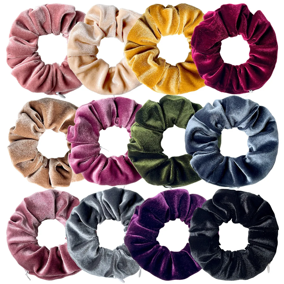 2024 Fashion France Style Wholesale Hot Selling Custom Velvet Zipper Large Satin Hair Scrunchies For Thick Hair For Women Girls