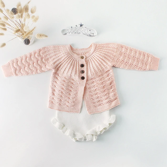 Newborn Baby Outfit Knitted Sweater Cardigans+Bodysuit 2pcs Set Baby Girl Birthday Clothing Set Pink white Gray Available