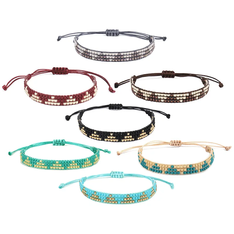 
2021 Summer Fashion Couple Beaded Crystal Bracelet Christmas Gift Friendship Bracelet Boho Braided Rope Bracelet 