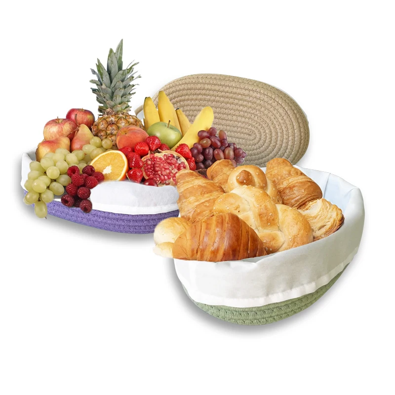 Large Cotton Rope Bread Basket with Removable Liner and Cover Bread Serving Set for Homemade Sourdough Bread