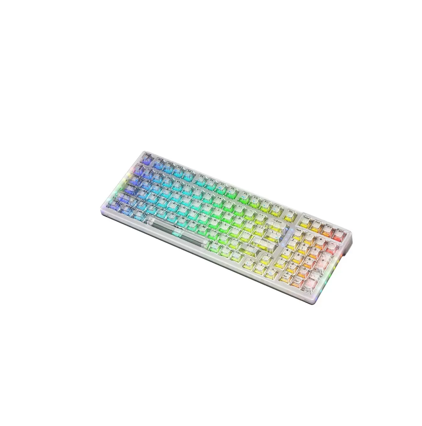 AULA transparent keyboard F98 GASKET,99keys with RGB light,2.4GWiredBT,Hot Swappable , Mac/Win (White)