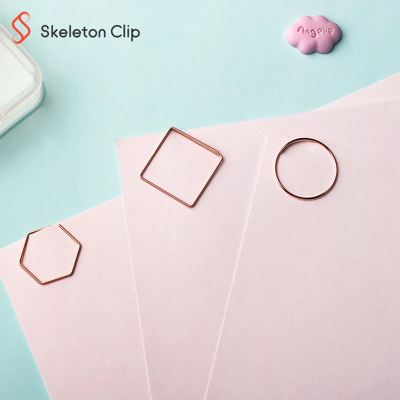Newstyle Rose gold Geometry Square hexagon metal clip Office Paper Binding