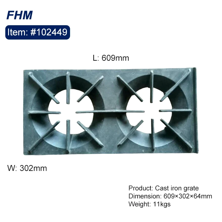 FHM Universal Gas Cooktop Burner Grate 12 In X 24 In Cast Iron Range Grate For Commercial Cooking Stoves