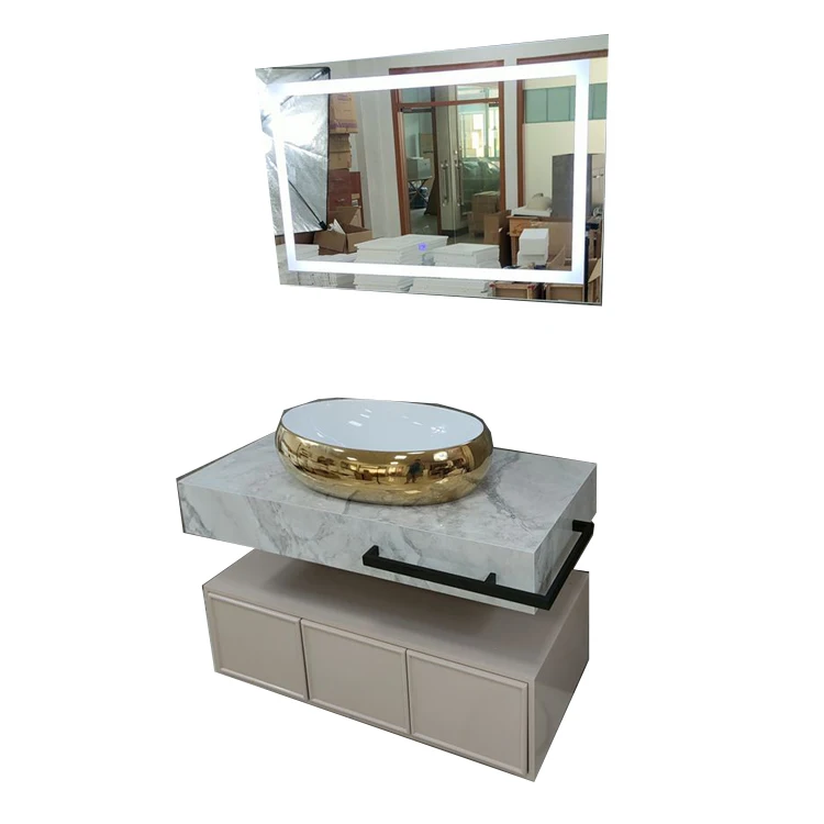 Modern single marble basin melamine luxury bathroom furniture design