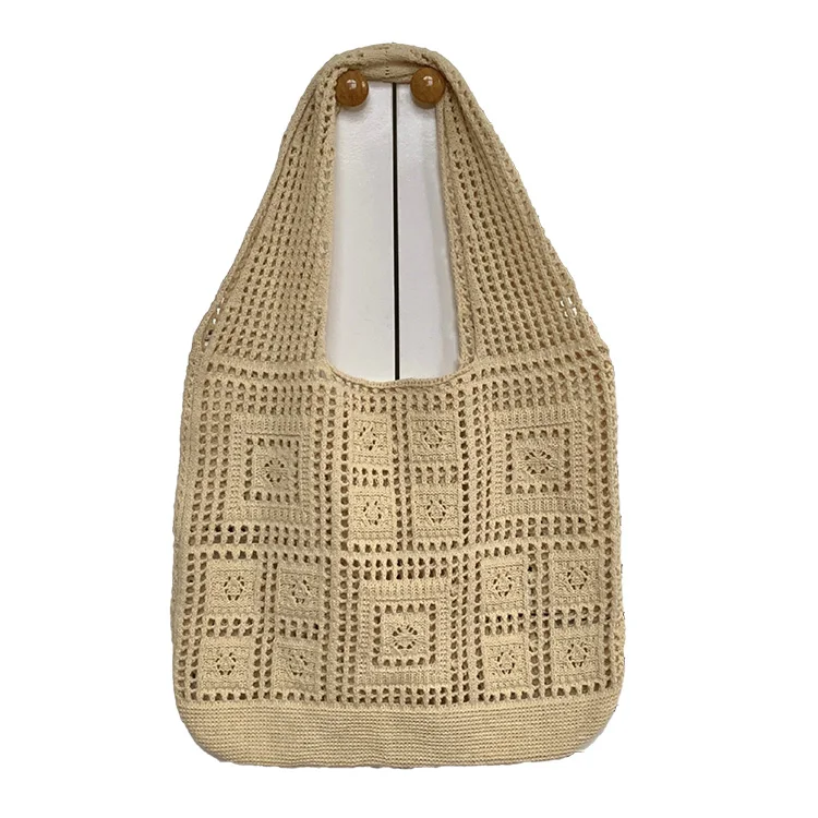 2023 designer retro mesh hollow woven bag new technology ladies one-shoulder wool knitting portable Tote shopping hand woven bag