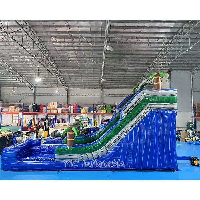 Factory Direct Tropical Inflatable Waterslide with Palm Tree Design - Air-Powered Bounce House & Water Slide Combo for Kids