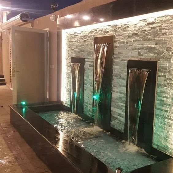 home restaurant hotel decor stainless steel outdoor water spillway garden waterfall water feature fountain