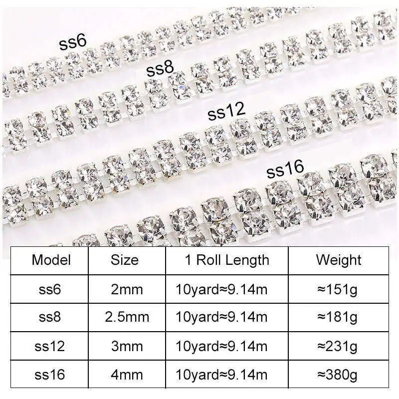 Wholesale Fashion Jewelry SS6-SS16 crystal AB rhinestones sew on Diamond double row claw cup chain for garment clothing