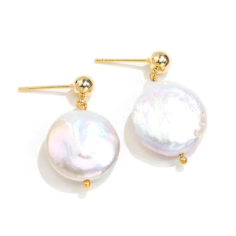 14-16mm Real freshwater baroque pearl vintage earrings gold plated 925 sterling silver personalized jewelry for women