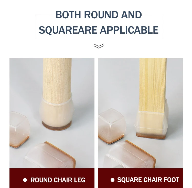 Chair Leg Floor Protectors for Hardwood Floors Silicone Chair Caps Covers Furniture Pads Sliders w/ Wrapped Felt Bottom