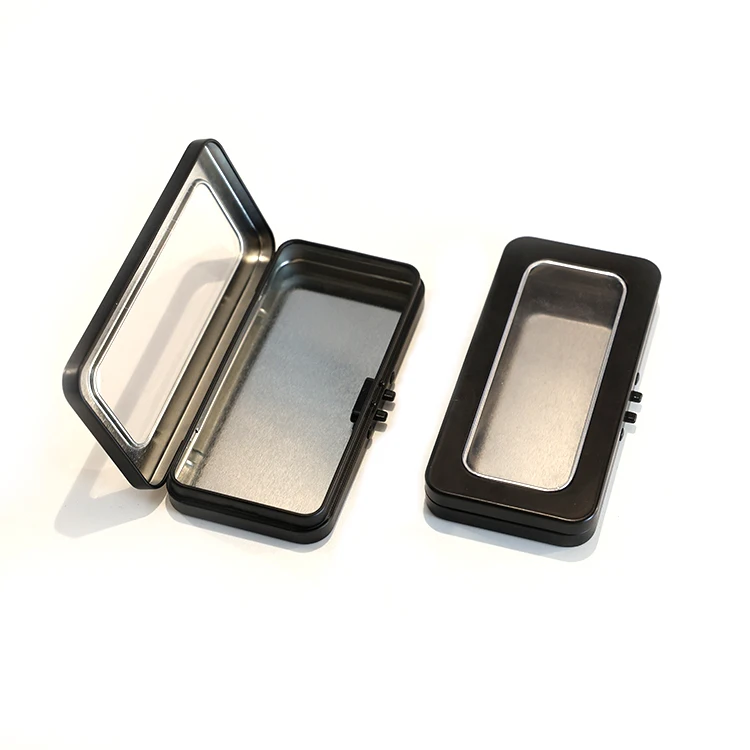 Custom Embossed Debossed Logo Printing Child Resistant & Sustainable Hinged Lid Small Large Tin Box With See Through Window