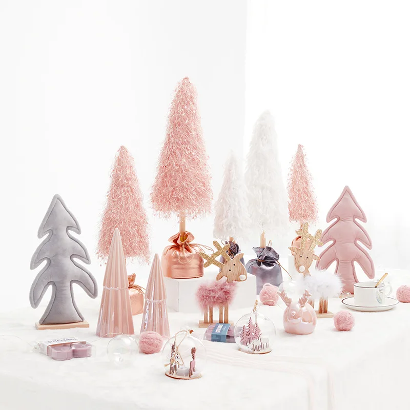 2023 New Years Christmas Party Atmosphere Photo Props Birthday Arrangement Pink Ornaments Christmas Tree